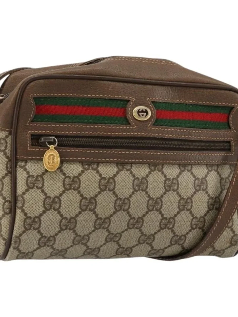GUCCI GG Supreme Web Sherry Line Bag PVC Beige Gold 56 02 087 Auth